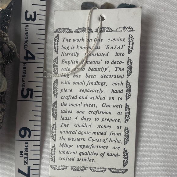 Vintage Metal Purse Sajai With Natural Agate Stones Long Chain mini bag - Picture 6 of 16